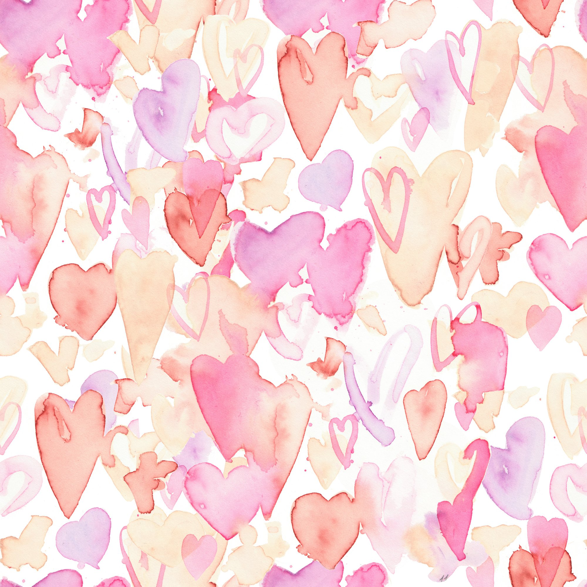 Happy Valentine Love seamless pattern with watercolour hearts